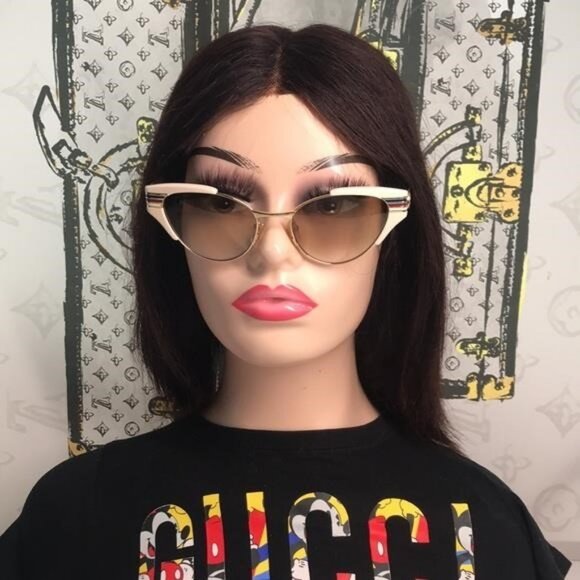 New Authentic Gucci GG0522S 005 Cat-Eye Sunglasses Ivory Brown Gradient - Picture 6 of 12